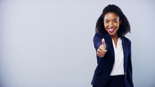 Happy black woman, arms crossed and thumbs up for business vote, corporate trust or service review