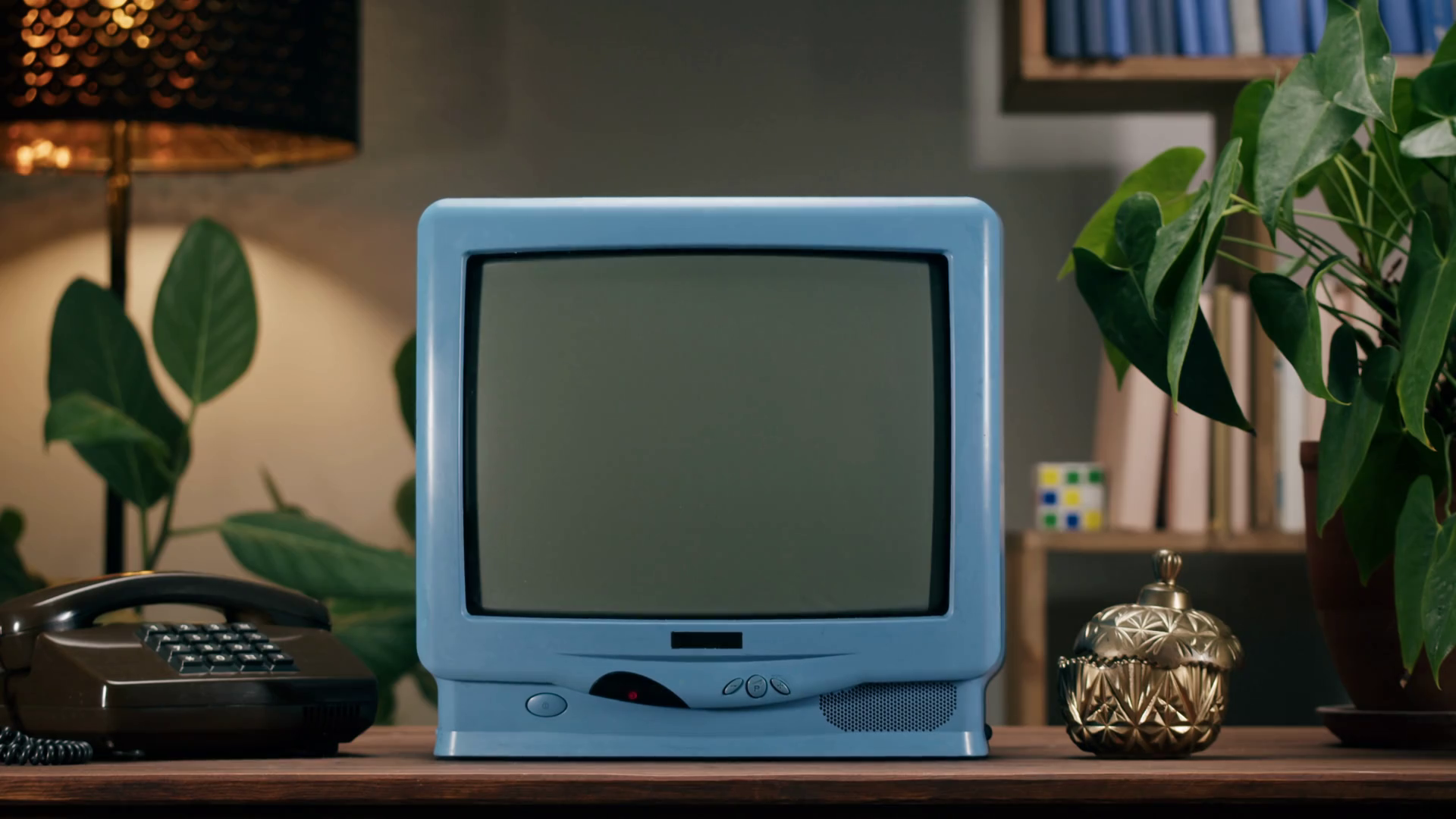 Old Television With Grey Screen On Home Stock Footage SBV346793644