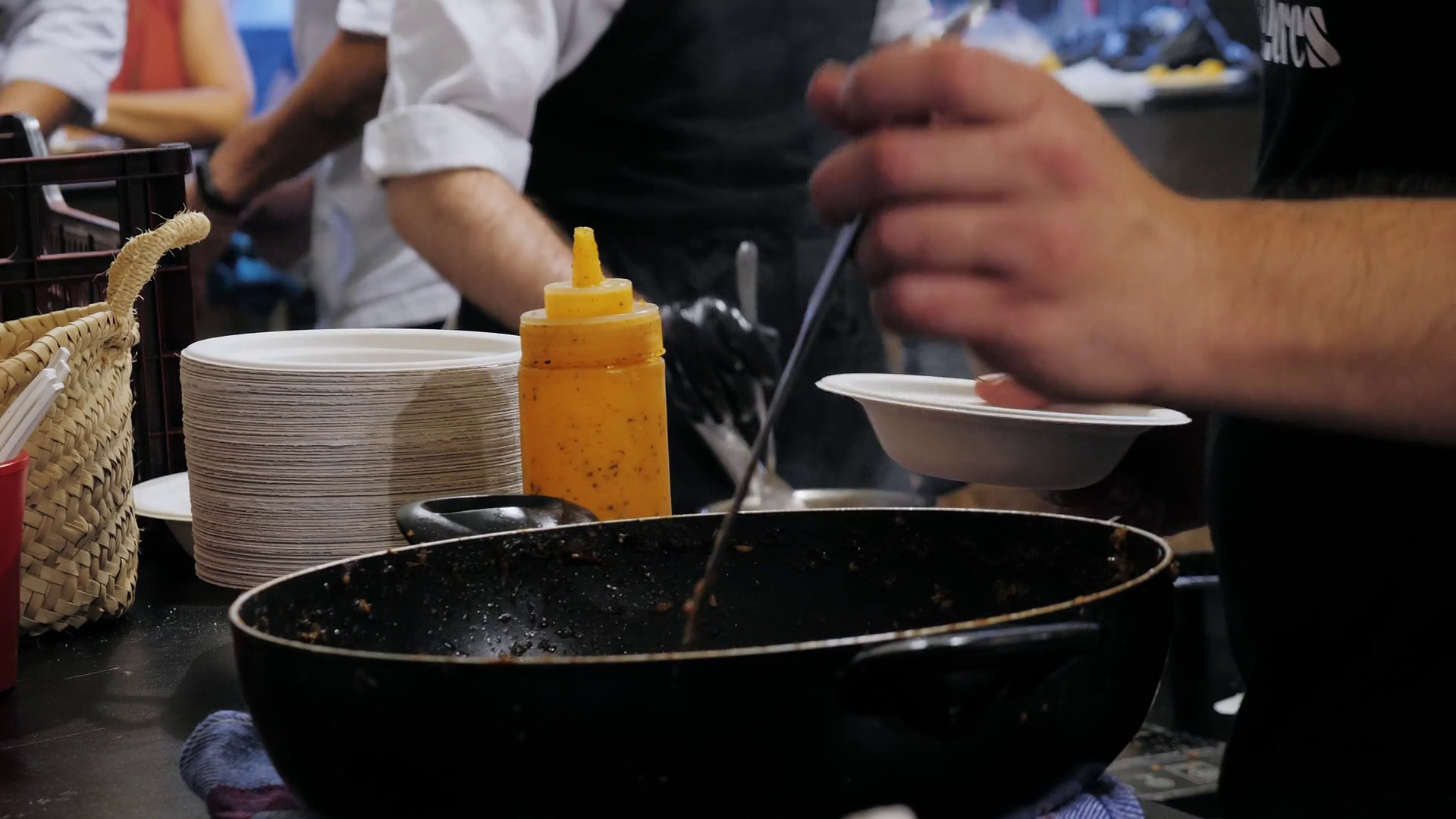 Traditional Italian risotto on street food market, festival in