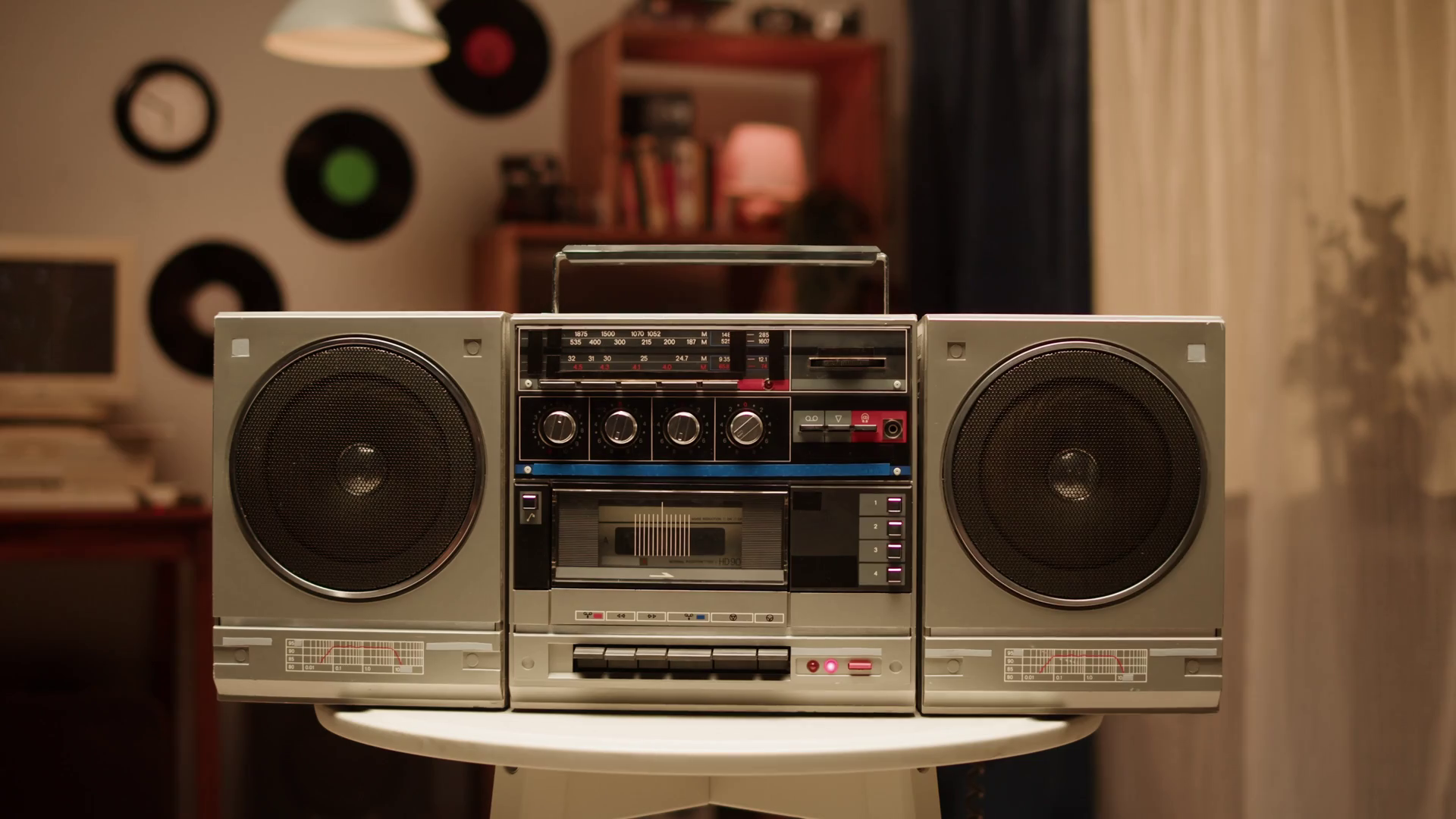 Retro radio tape recorder closeup. Listening to music, old radio