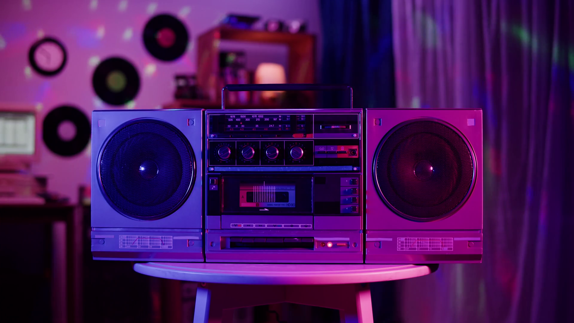 Retro radio tape recorder closeup. Listening to music, old radio