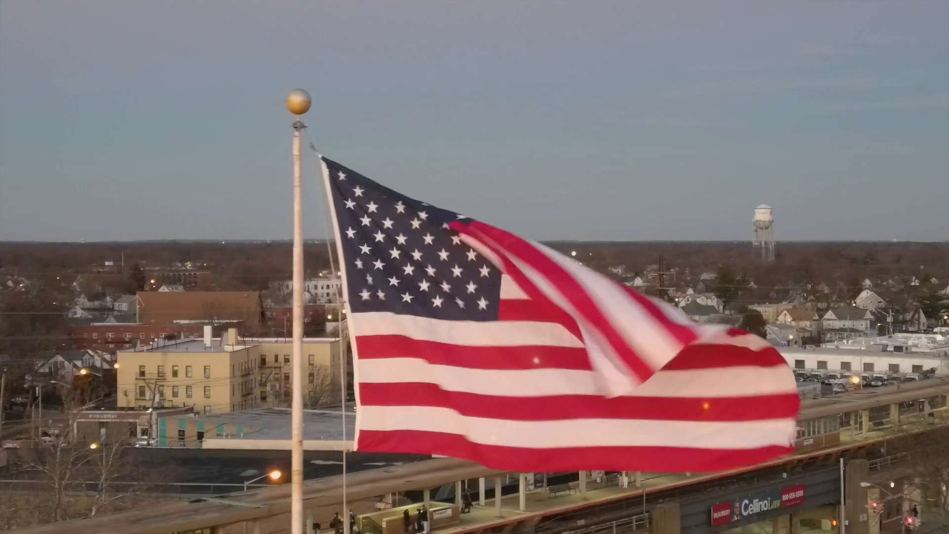 Aerial Close Up View Of An American Flag Waving In The Wind Stock Video