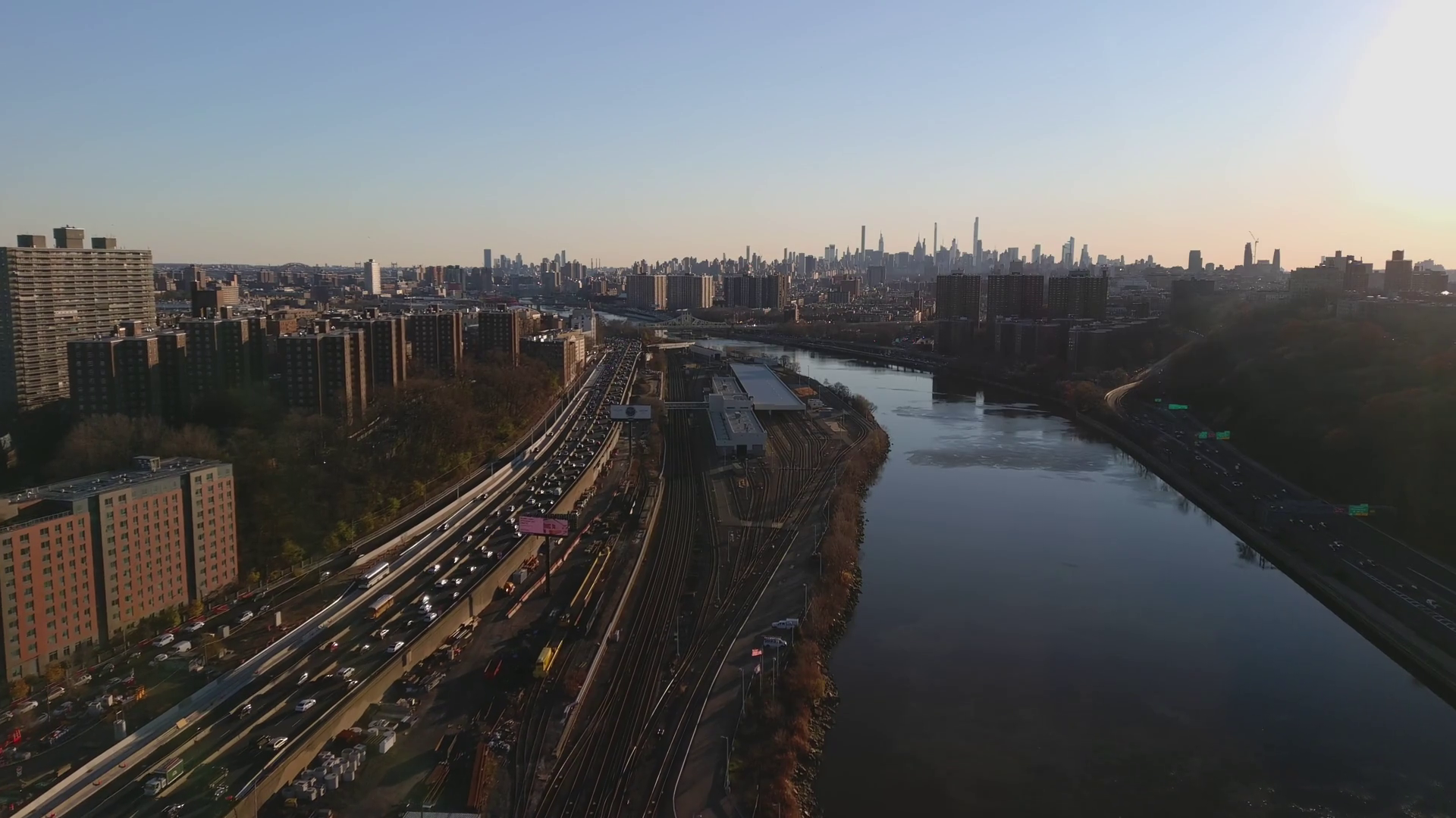 Aerial View Of Harlem River In New York City Stock Footage SBV