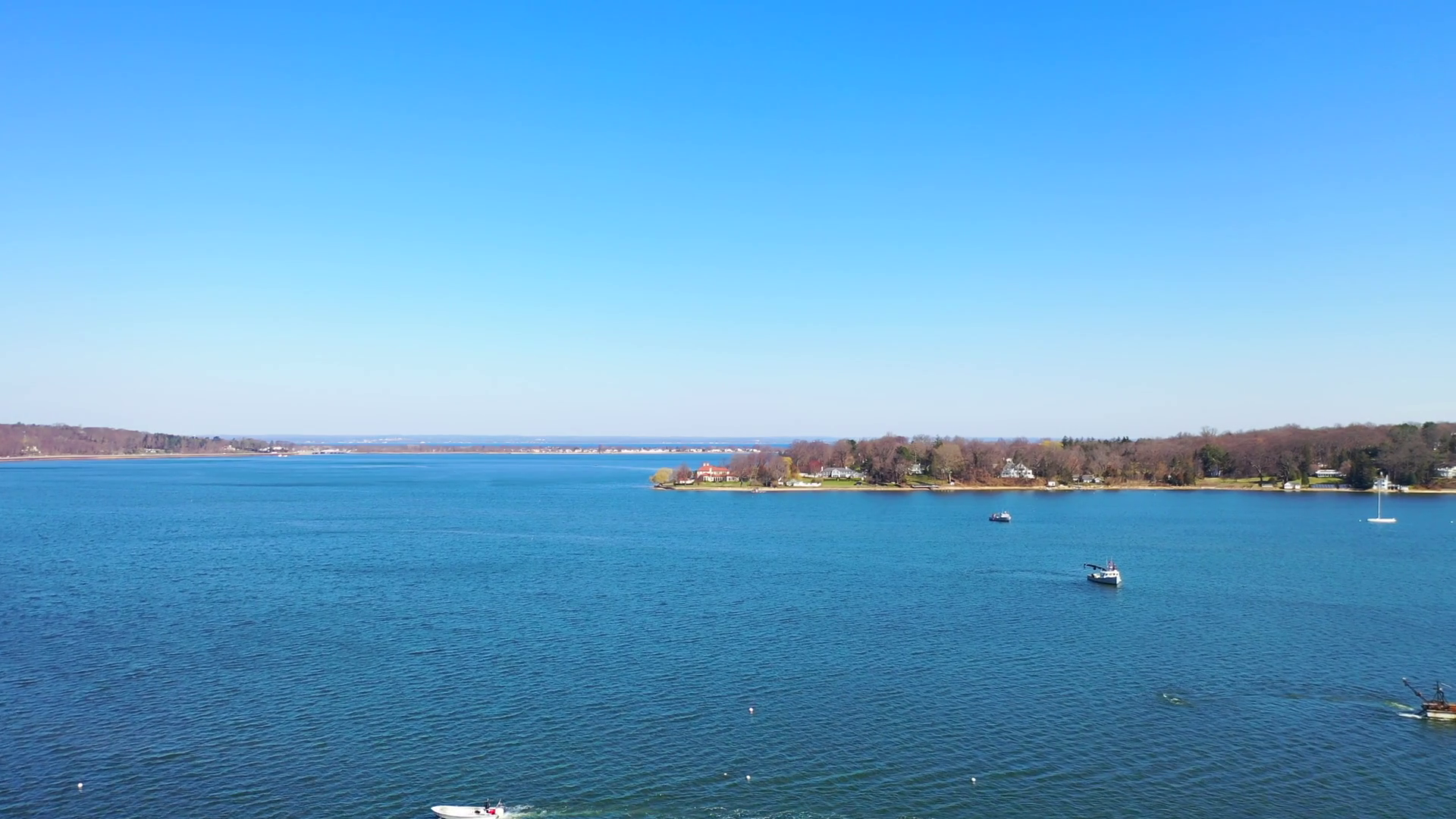 Aerial Shot Of Oyster Bay Harbor And Center Island Stock Video Footage