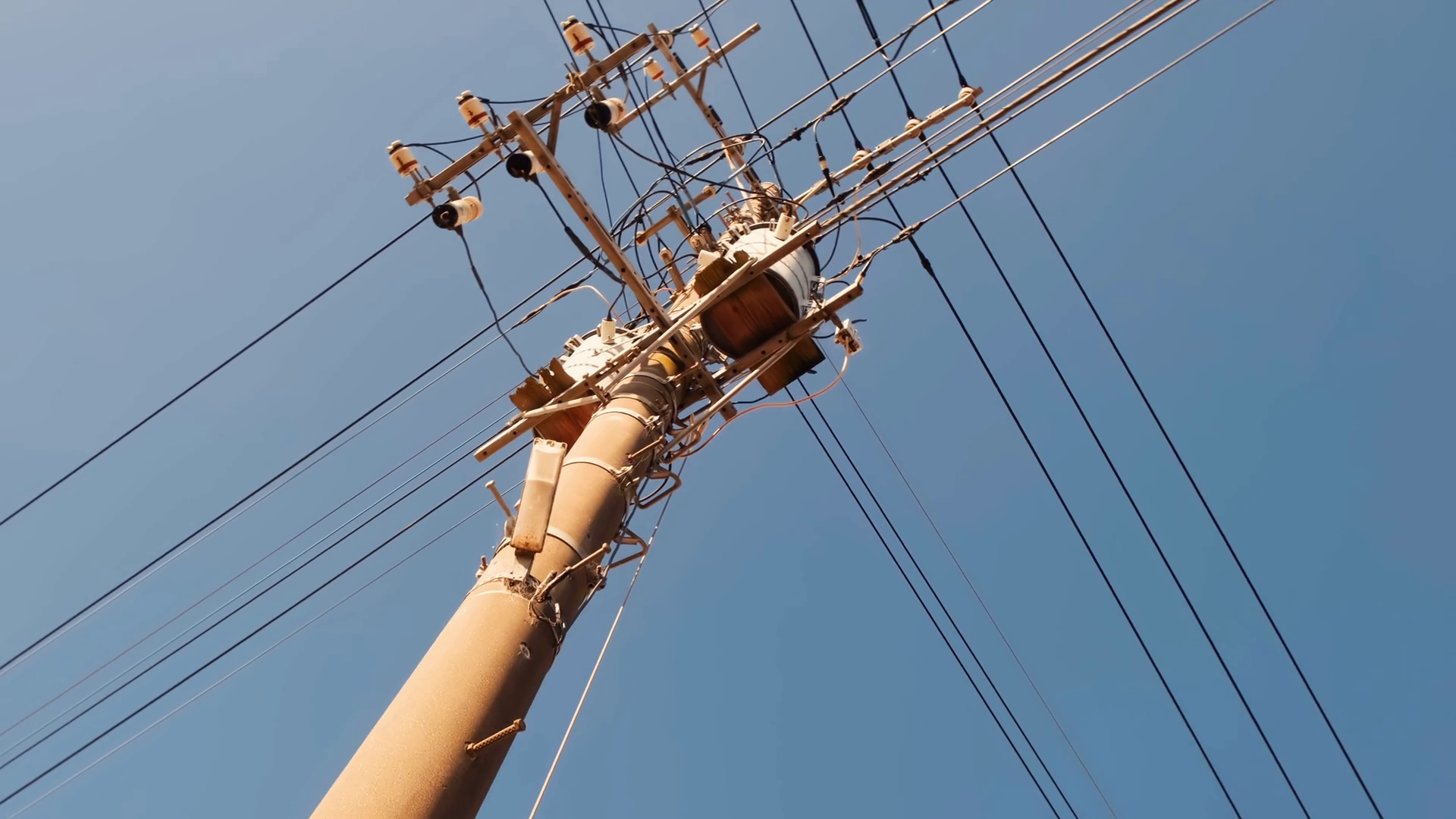 Electrical Net Of Poles On Panorama Of Blue Stock Footage SBV-352448629 ...