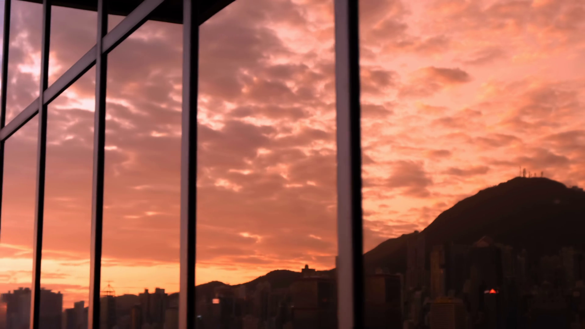 Reflection Of Beautiful Sunset Cityscape In Stock Footage SBV-352466649 ...