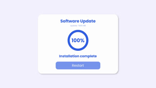 Software Update Installation Progress Bar with Percentage Counter. Clean UI Animation for System Upgrade, App Maintenance, and Loading Screen on a Light Background.