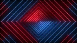 Futuristic Neon Diamond Tunnel in Red and Blue Glowing Lights. Abstract Retro 80s VJ Loop Animation for Sci-Fi, Cyberspace, and Music Backgrounds.