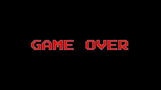 Retro Pixel Game Over Screen Animation with Classic Arcade Gaming Typography and Black Background