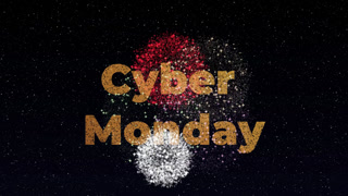 Cyber Monday Promotional Animation With Glitter Text And Sparkling Fireworks Background