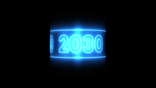 Futuristic Neon Year Counter Timeline Animation with Glowing Numeric Transition