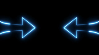 A minimal animation of two glowing blue neon arrows pointing towards each other, symbolizing a meeting, opposition, versus, or connection.