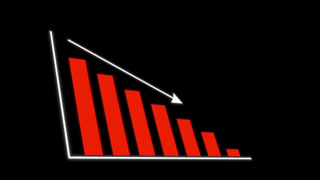 Declining Red Bar Chart with Downward Arrow Showing Financial Loss and Market Downtrend Animation