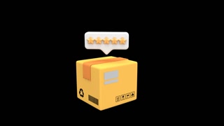 3D Package with Five-Star Rating Representing Positive Delivery Feedback and Customer Satisfaction with Alpha Channel