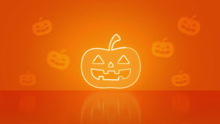Glowing Halloween Pumpkin Neon Animation with Spooky Orange Background and Reflection Effect
