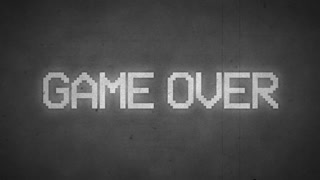 Vintage Game Over Screen with Retro Pixel Text and Film Noise Effect