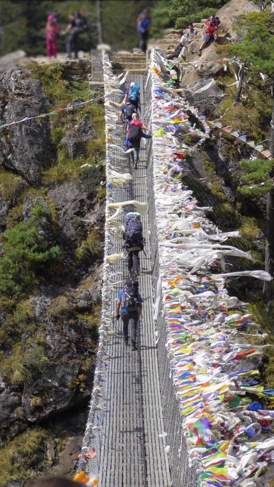 Trekkers Are Walking On Suspension Bridge In Stock Footage SBV ...