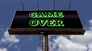 large outdoor advertising board with arcade game over on the screen