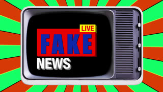 The words Fake News in bold text inside changing vintage televisions