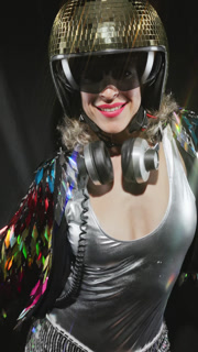 cool female dancer in sparkling costume in vertical