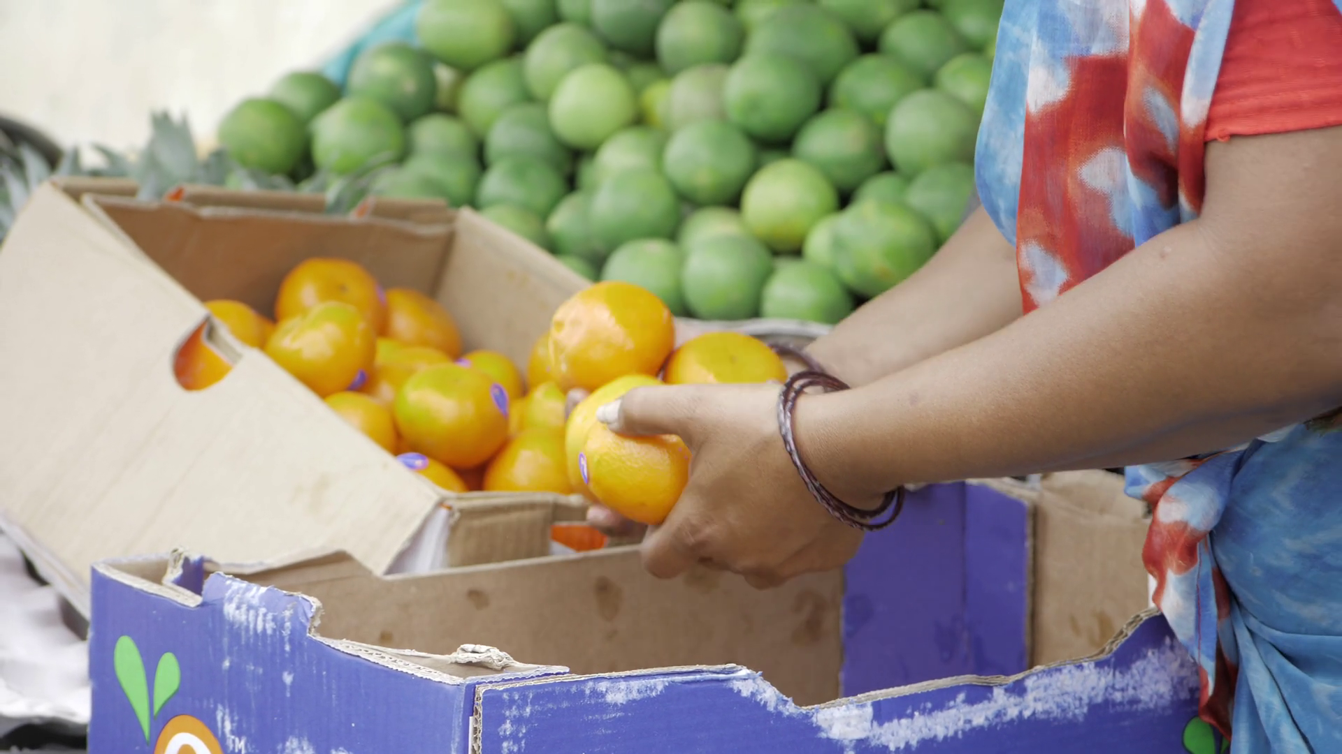 Fruit Vendor In Action - Handling Box Of Stock Footage SBV-353119452 ...