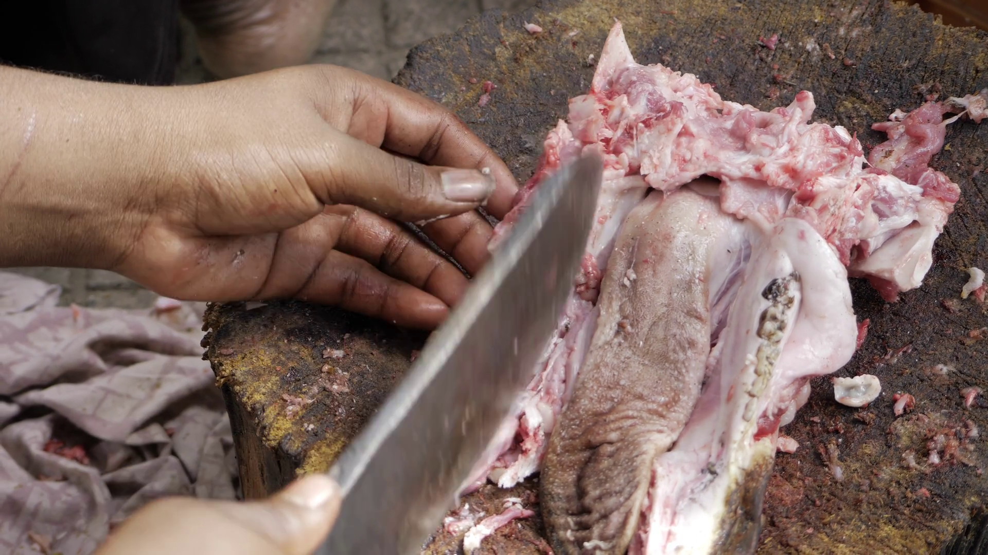 Masterful Meat Preparation Closeup Look At Stock Footage SBV-353486811 ...