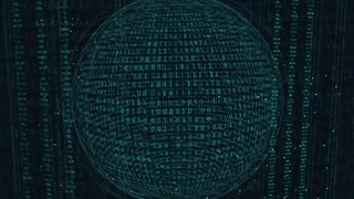 Abstract Digital Globe Formed by Binary Code Data Streams on Dark Blue
