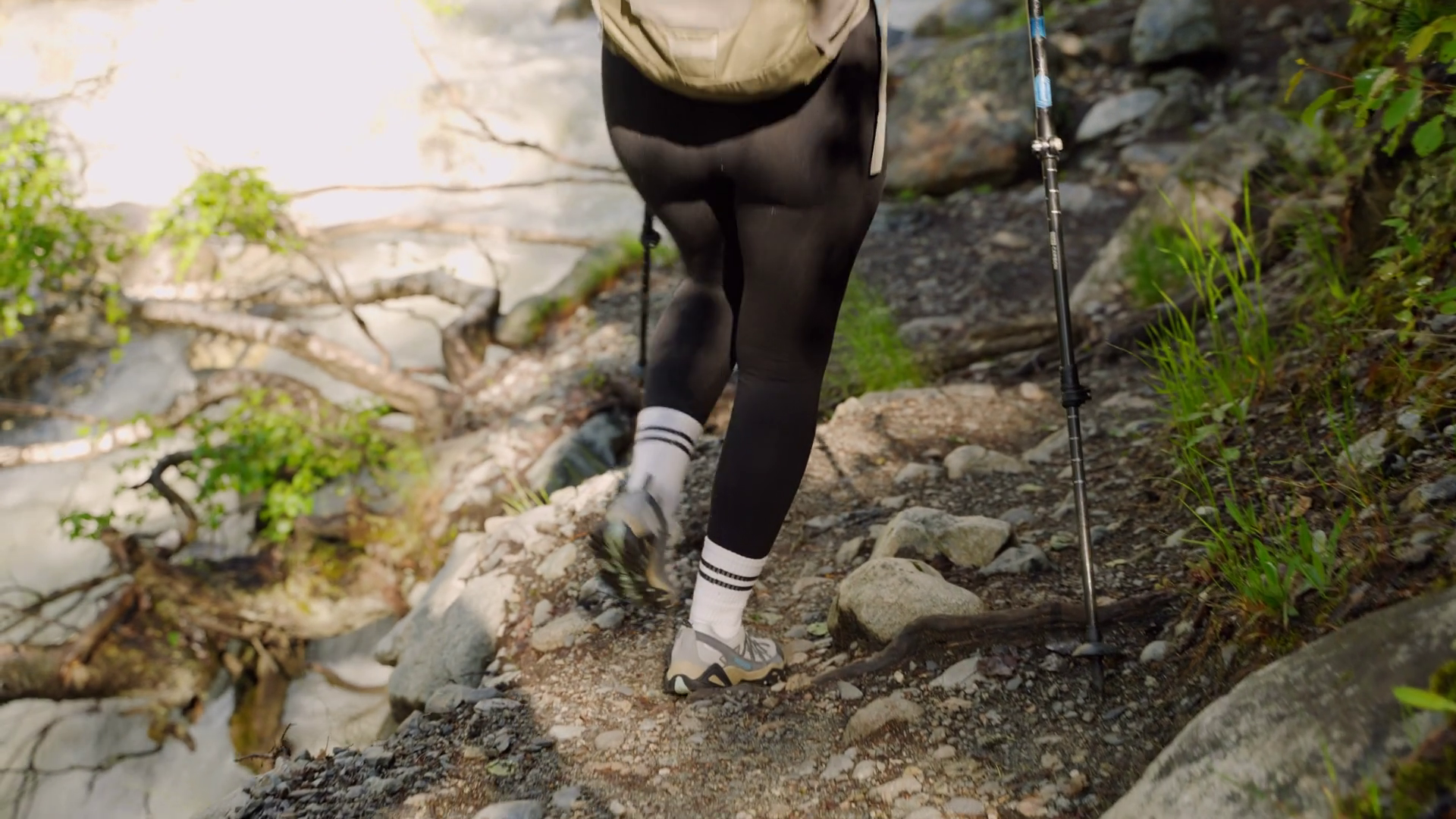 Back View Of Woman Hiking Along Mountain Stock Footage SBV-352138442 ...