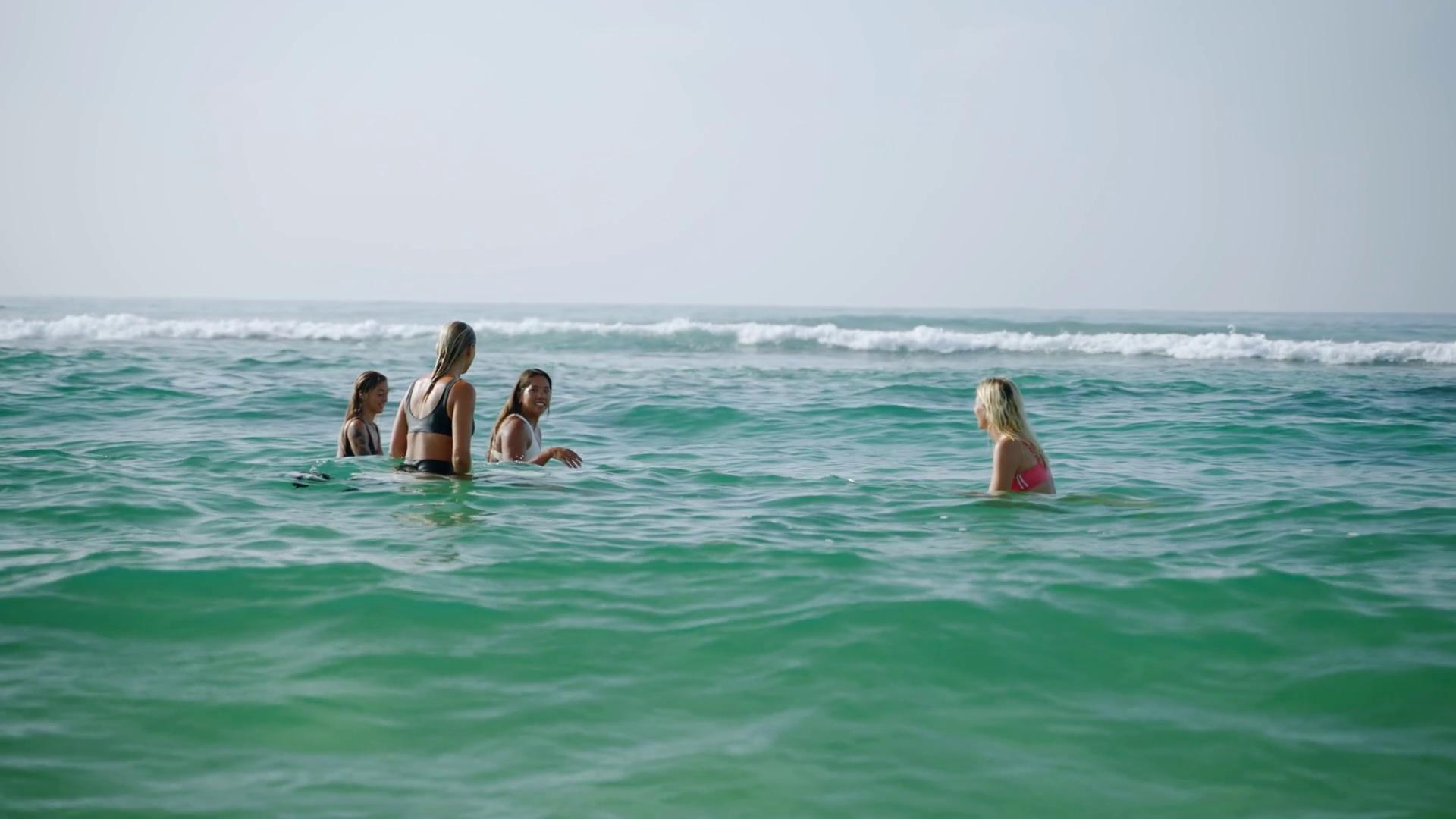 Diverse Women Surfers Riding Waves At Stock Footage SBV-347691948 ...