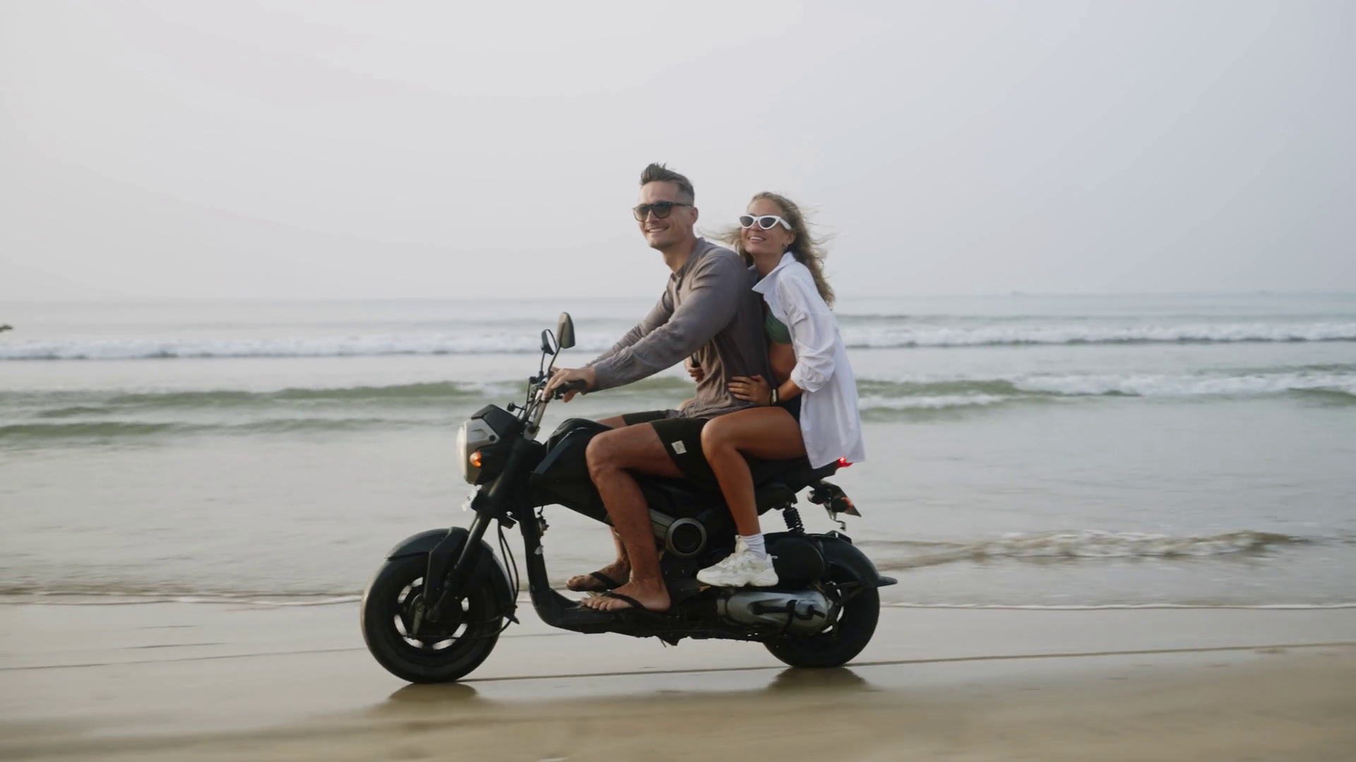 Young Couple Ride Motorcycle Splashing Water Stock Footage SBV ...