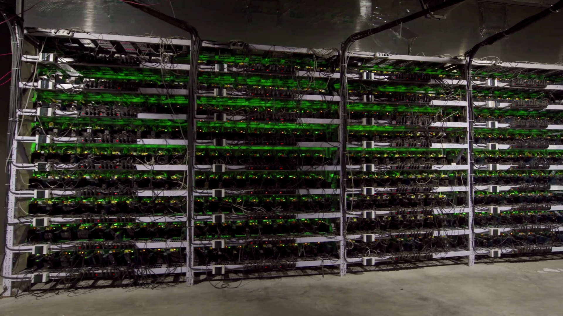 Large Wired Internet Datacenter Storage Cryptocurrency Mining Equipment On Large Farm Asic Miners On Stand Racks Mine Bitcoin In Server Room Supercomputer Blinking With Lights Steadycam Footage Stock Video Footage Storyblocks