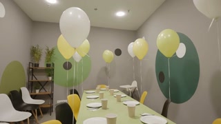 A Festive Party Setup Featuring Vibrant Balloons and Colorful, EyeCatching Decorations.