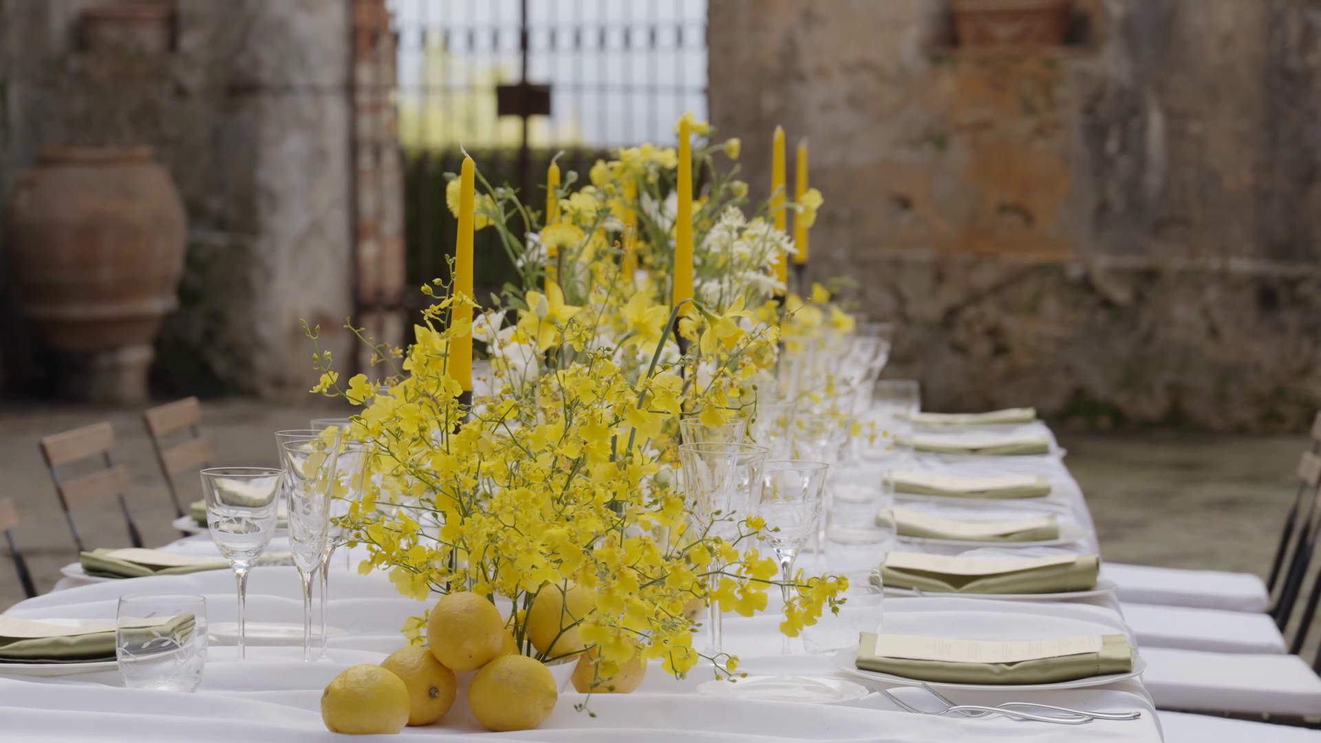 Elegant Yellow Table Setting With Lemons Stock Footage SBV-352374180 ...