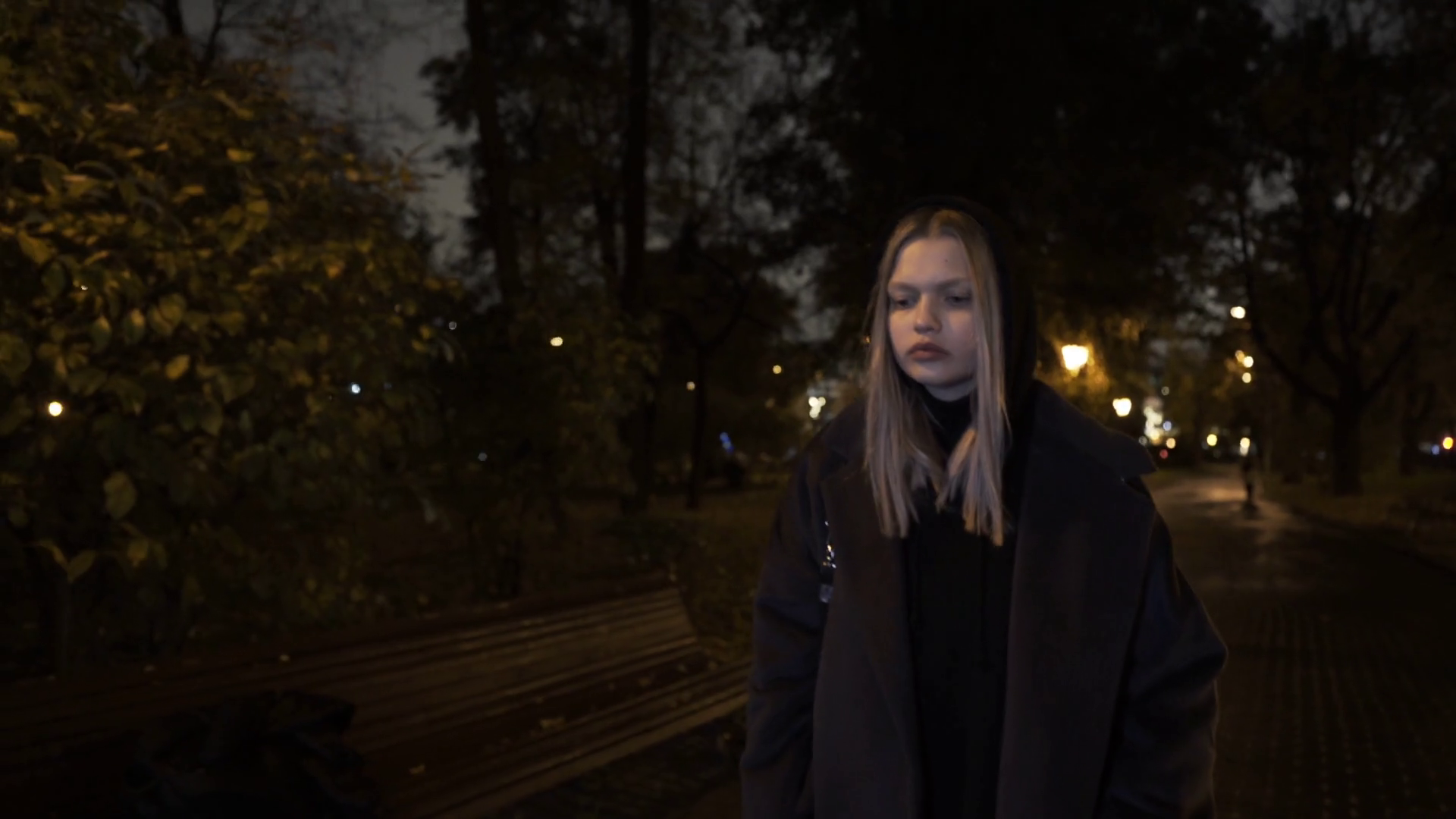 Depressed Girl Walking Alone At Night Down Stock Footage SBV-348447676 ...