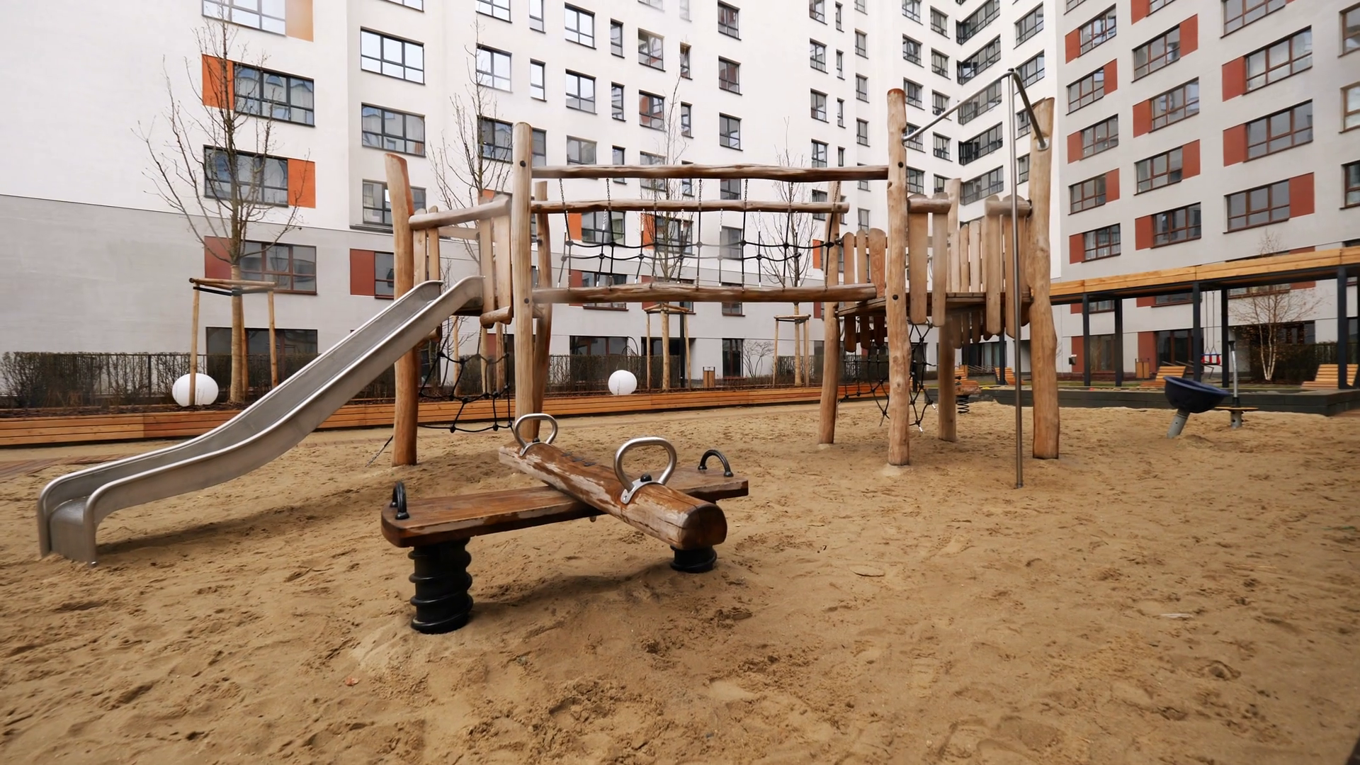 In Courtyard Of Modern High Rise Building On Stock Footage SBV ...