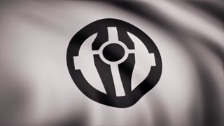 Star Wars. Mandalorian symbol flag is waving on transparent background. Close-up of waving flag with Mandalorian symbol, seamless loop