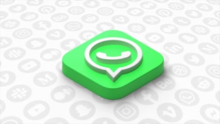 Abstract WhatsApp logo on a white background with symbols of popular web sites and social networks. Motion. Messenger logotype. For