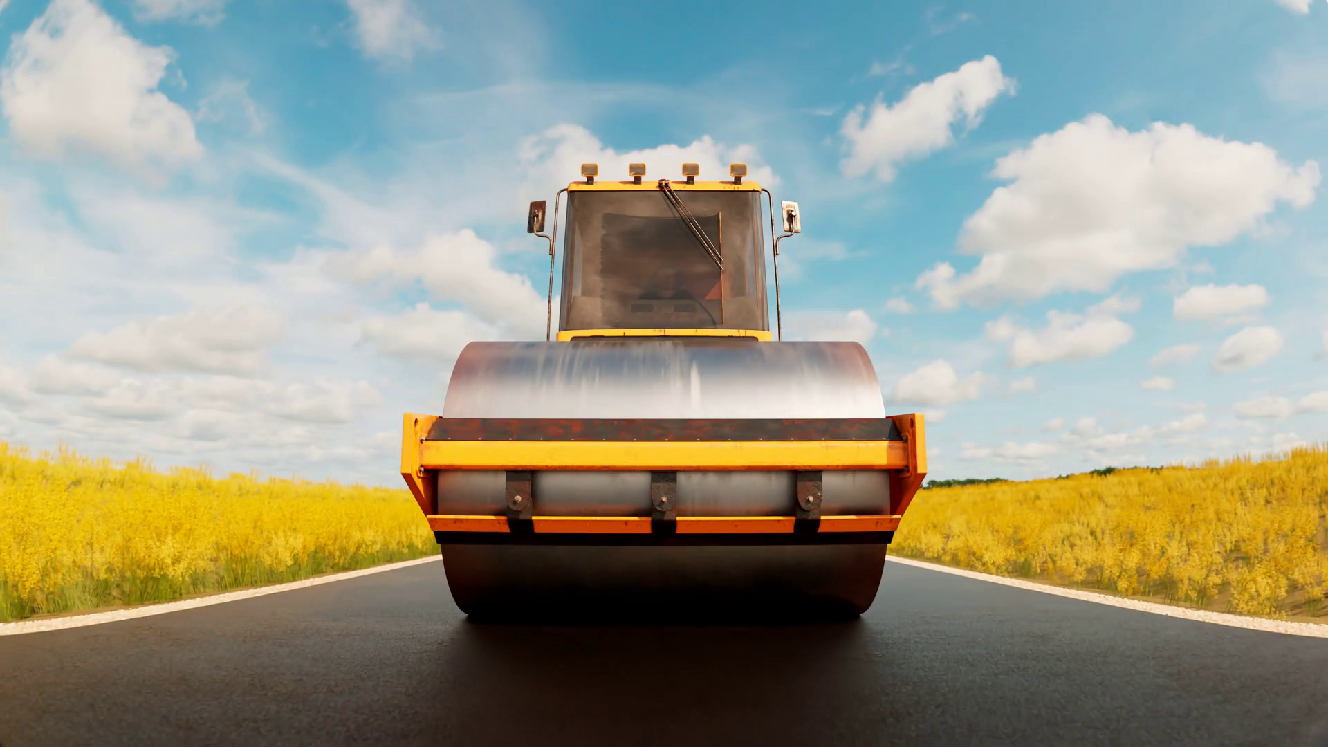 A Big Roller Compacting Asphalt On Road Stock Motion Graphics SBV ...