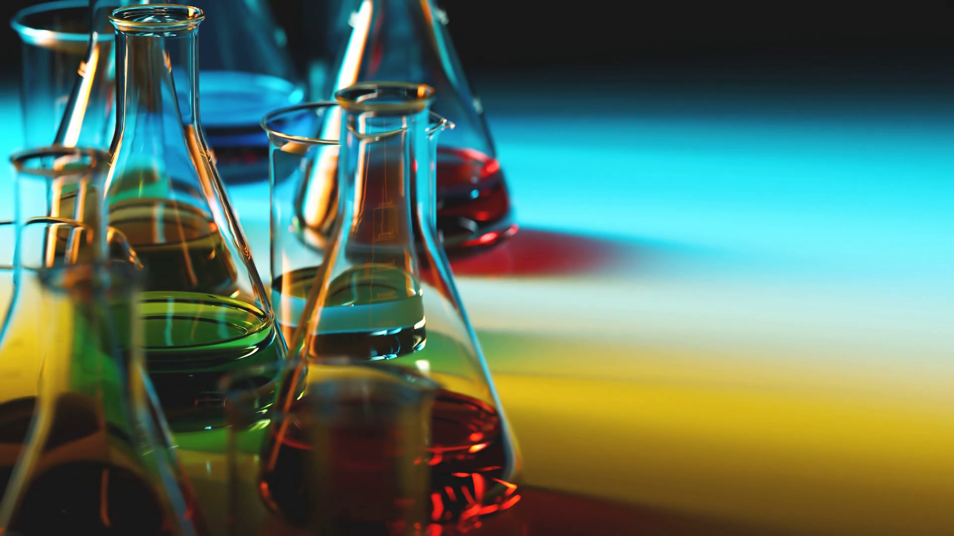 Beakers and flasks in the lab. Seamless looping animation of laboratory