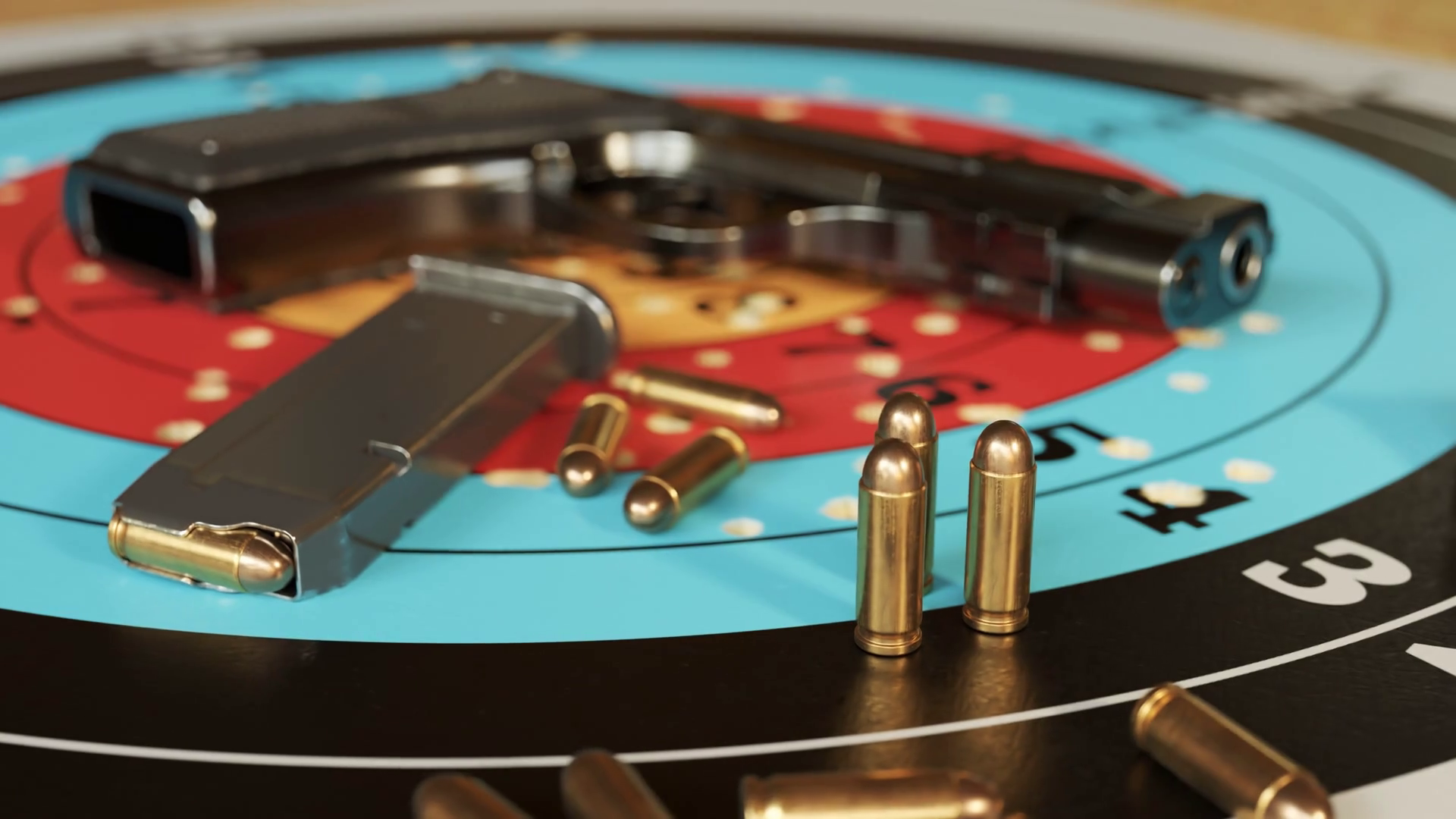 Gun Ammo On Shooting Target 9mm Pistol With Stock Motion Graphics SBV gun-ammo-on-shooting-target-9mm-pistol-with-stock-motion-graphics-sbv