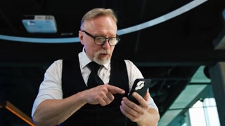 Senior Businessman Enjoying a Glass of White Wine Elegant Man Drinking at Restaurant