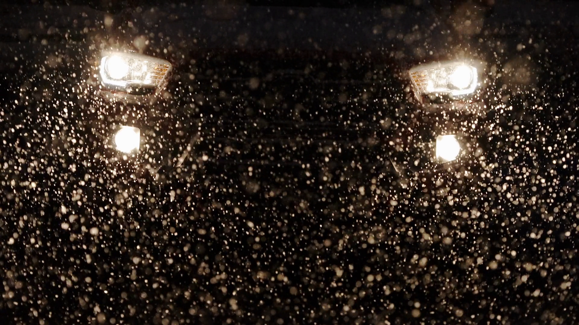 Snow Falling At Night In Front Of Headlights Stock Footage SBV 
