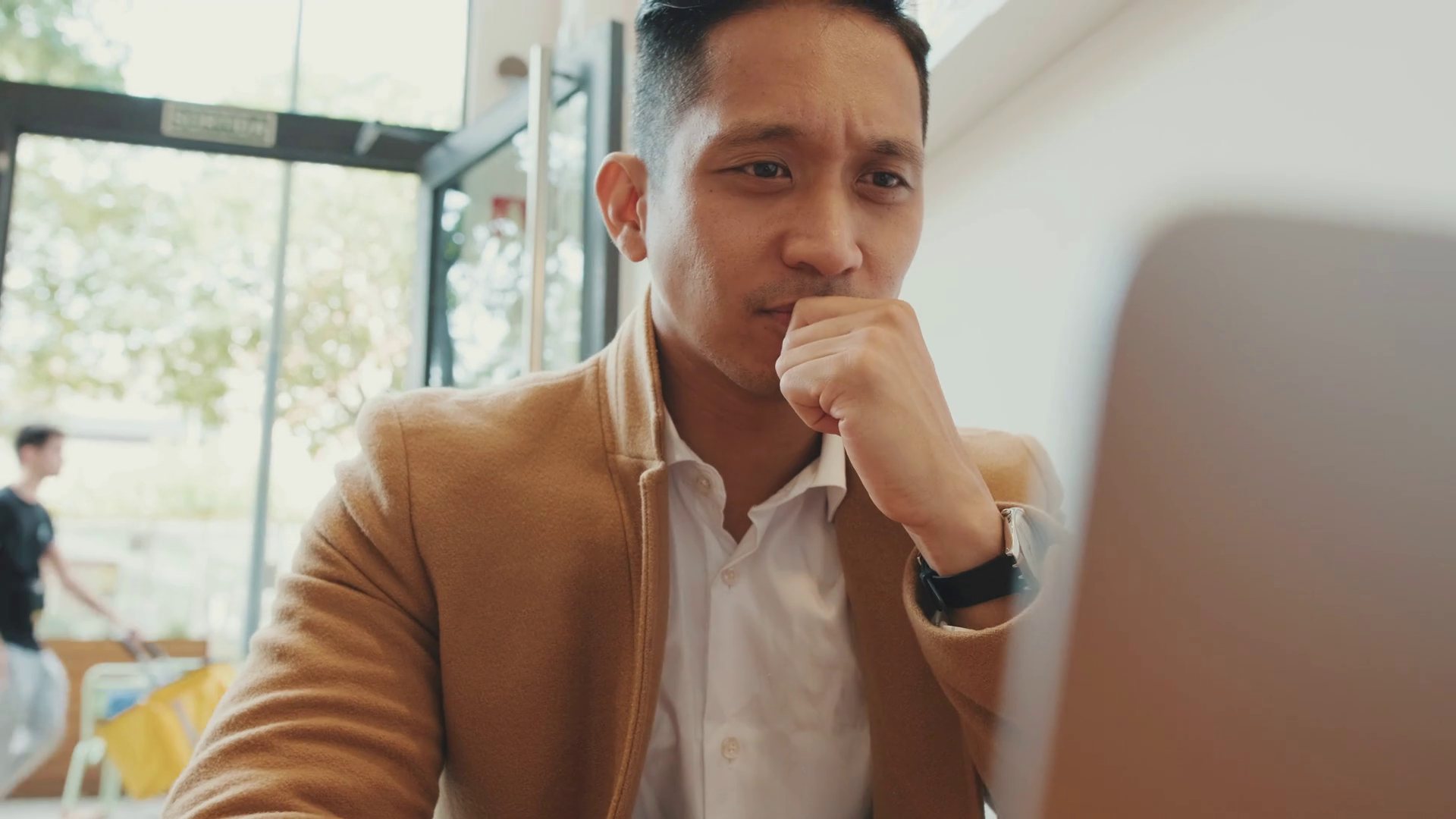 Young Businessman Wearing Beige Suit Working Stock Footage SBV ...