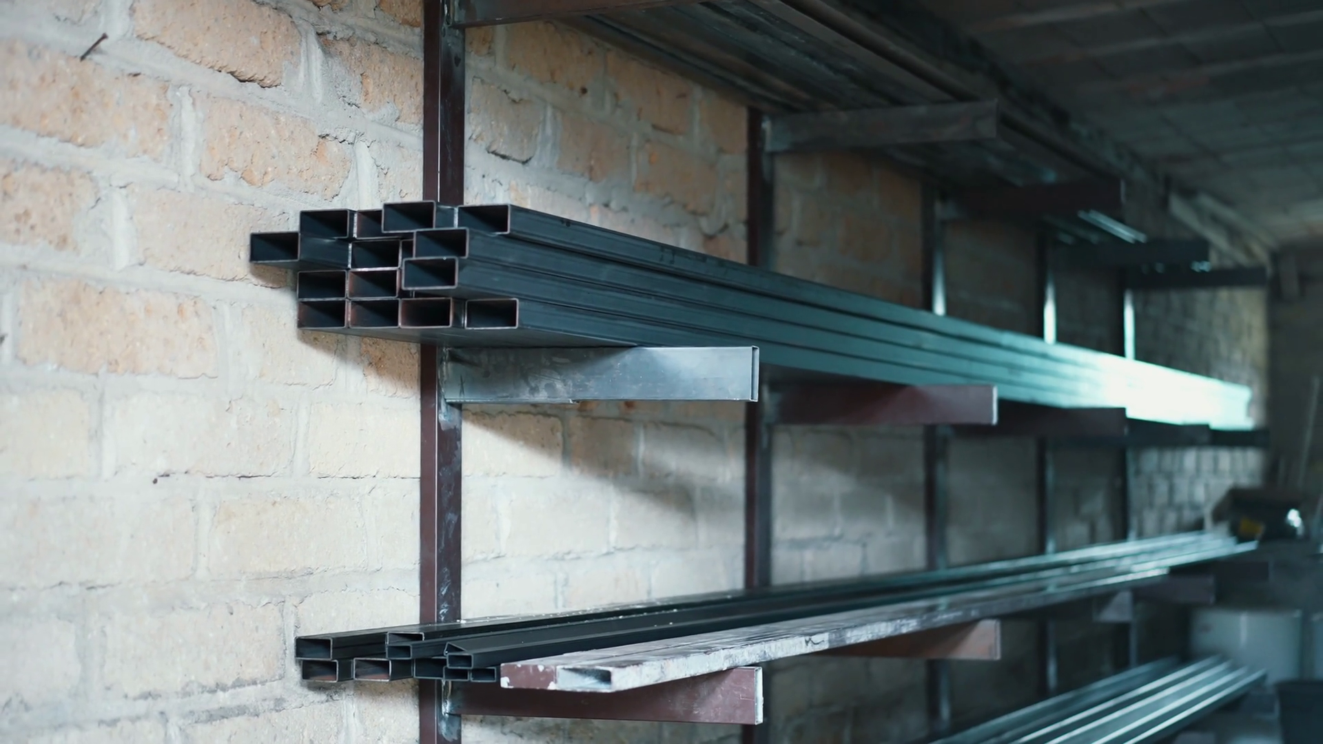 Long Metal Profiles On Racks In Workshop Stock Footage SBV-348861448 ...
