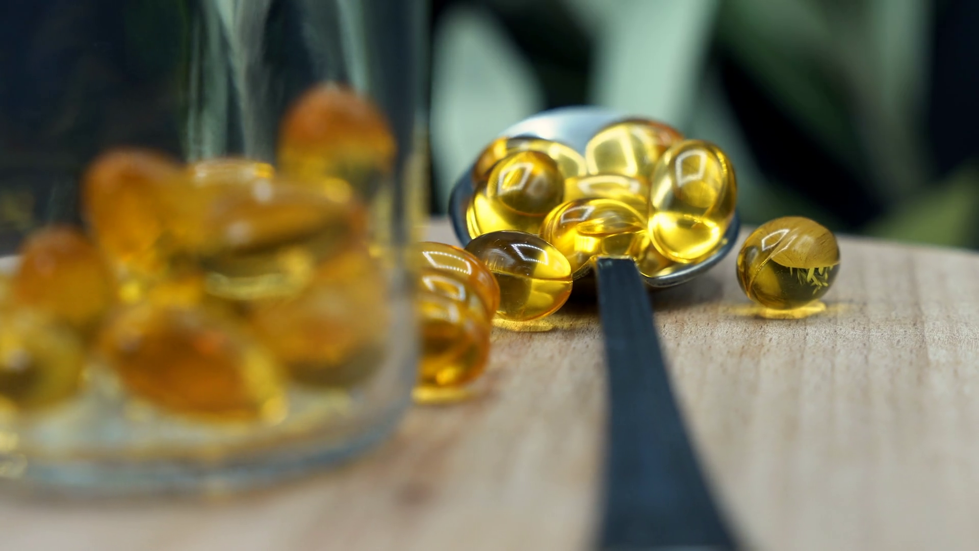 Omega 3 Gold Fish Oil Capsules On Spoon Stock Footage SBV331054306