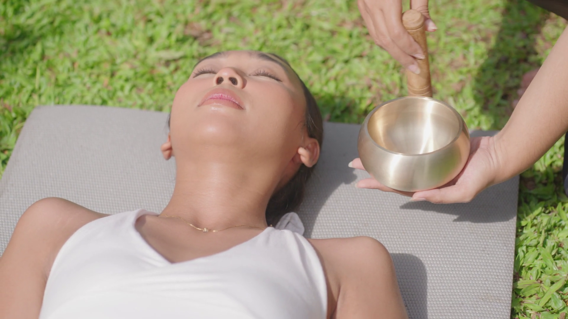 Sound Healing With Singing Bowl Meditation Stock Footage SBV-351813017 ...