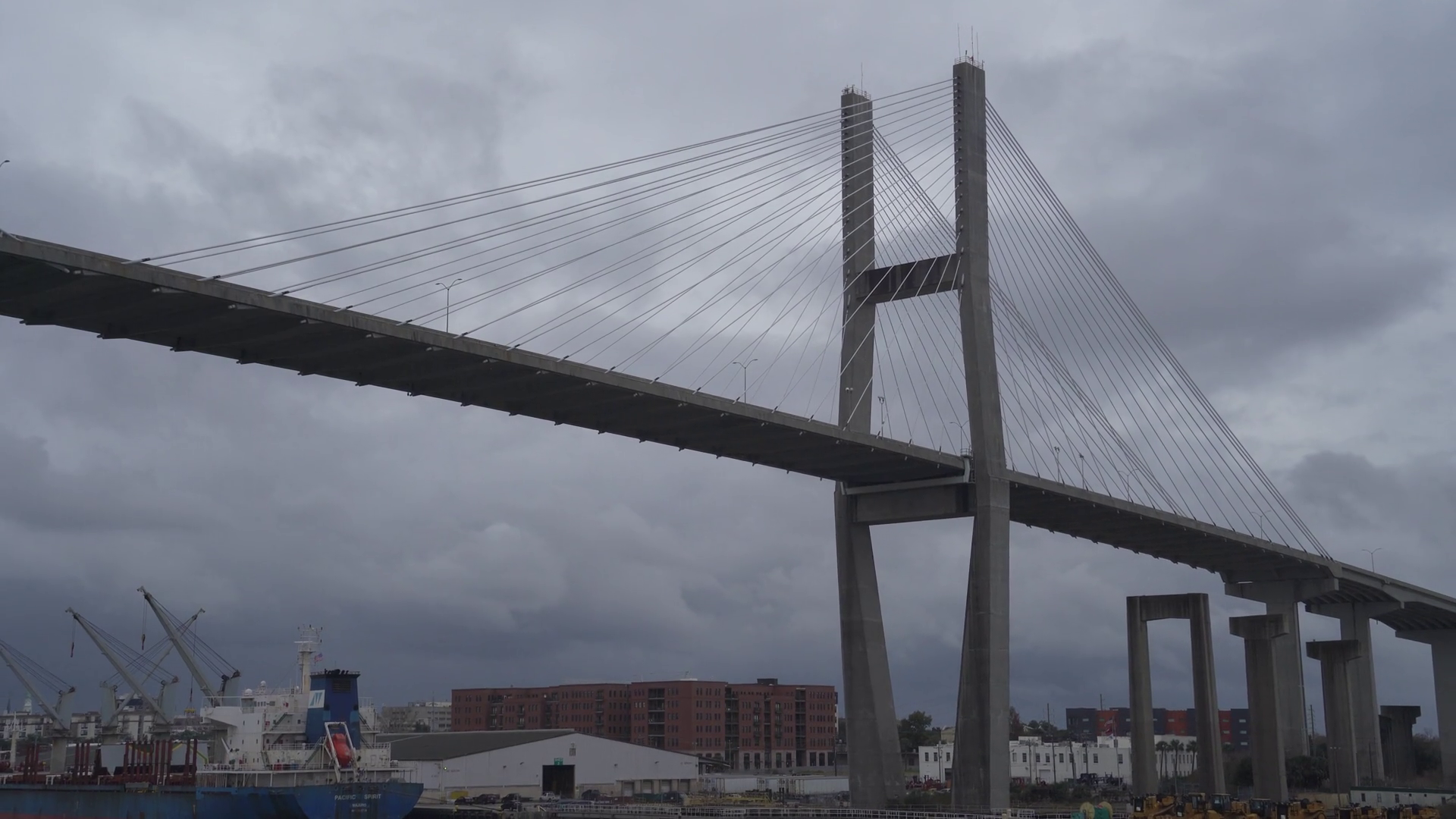 Talmadge Memorial Cable stayed Cantilever Bridge Savannah USA Stock Video Footage 0051