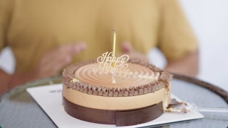 Clapping Happy Birthday Cake with Candle White Background