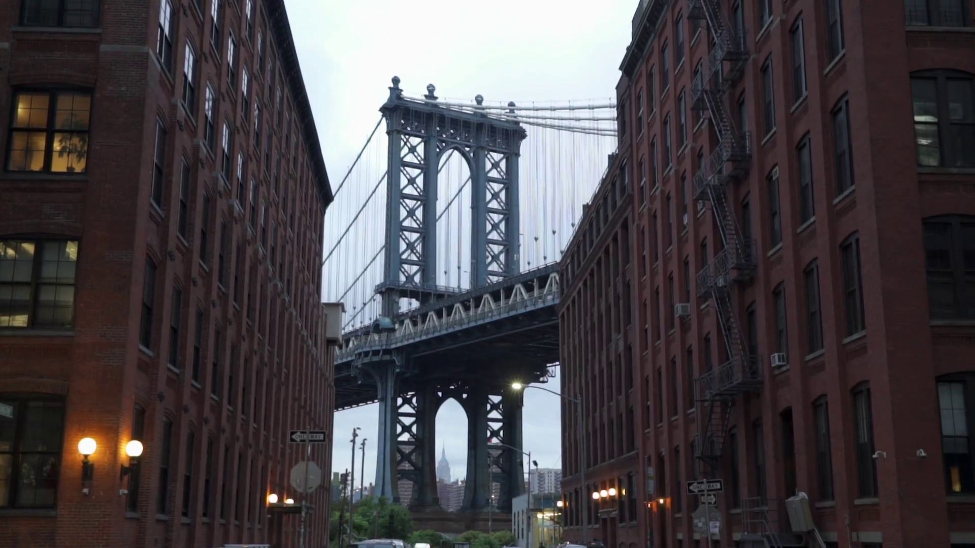 Dumbo, Down Under the Manhattan Bridge Overpass Brooklyn During Cloudy Day NYC NY USA Manhattan