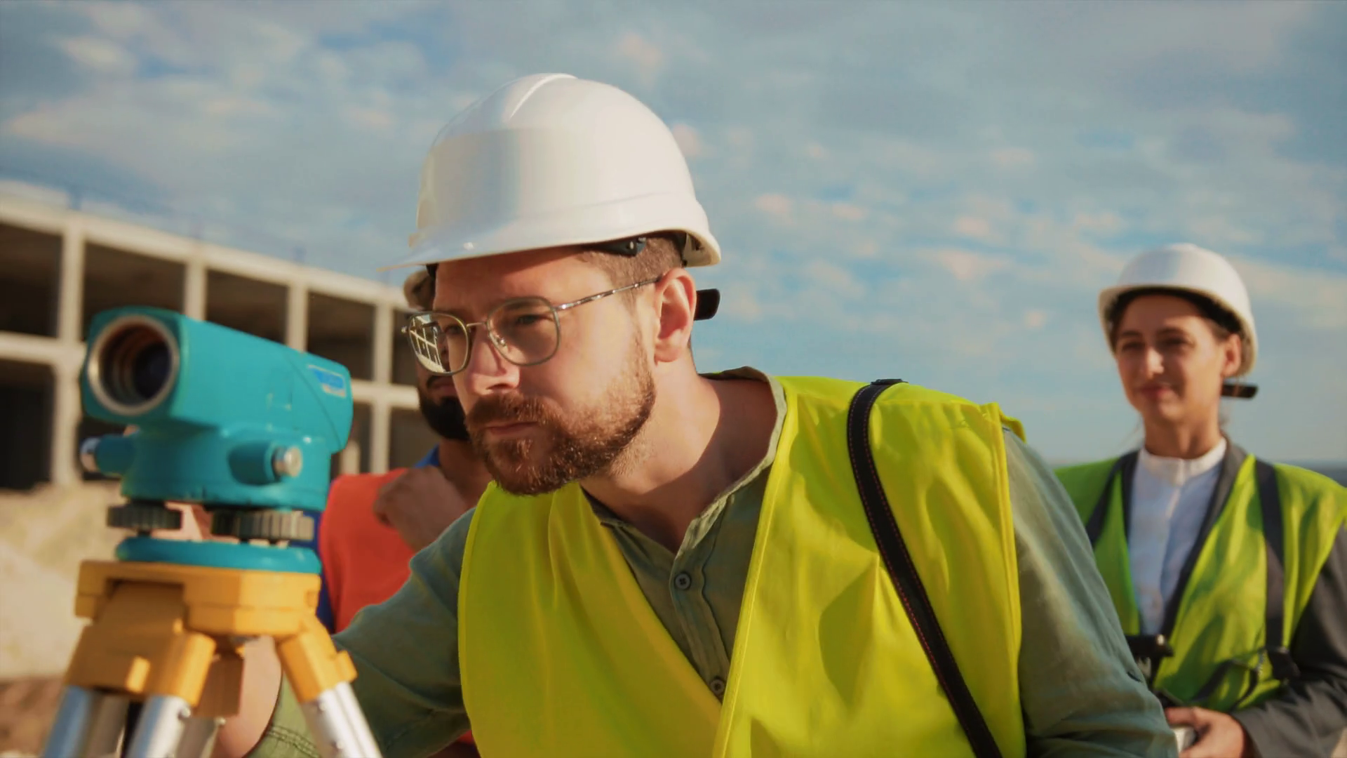 Man Use Optical Levels Talking With Stock Footage SBV-352233083 ...